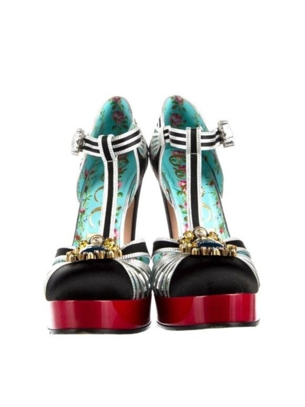 Gucci Interlocking G Logo Satin T-Strap Pumps Women's Size: 7 | IT 37